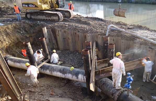 Sheet piling construction dewatering